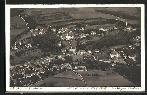 AK Gottleuba, Stadtpanorama mit Heilstätte, Fliegeraufnahme