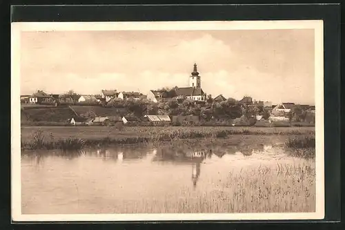 AK Veselí n. Luz., Flusspartie, Blick zur Kirche