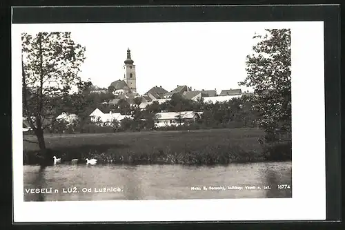 AK Veselí n. Luz., Ortsansicht mit Kirche