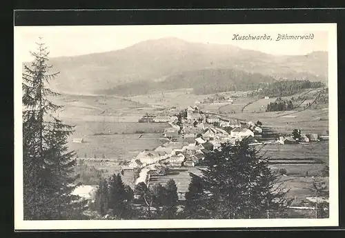 AK Kuschwarda / Böhmerwald, Ortsansicht aus der Vogelschau