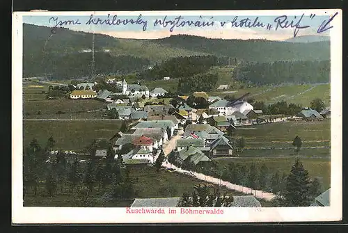 AK Kuschwarda / Böhmerwald, Ortsansicht aus der Vogelschau