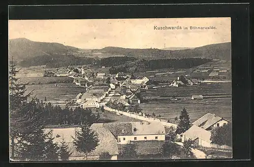 AK Kuschwarda / Böhmerwald, Ortsansicht aus der Vogelschau