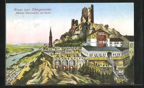 AK Königswinter, Plateau Drachenfels mit Ruine