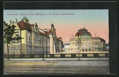 AK Chemnitz, König Albert Museum und Neues Stadttheater