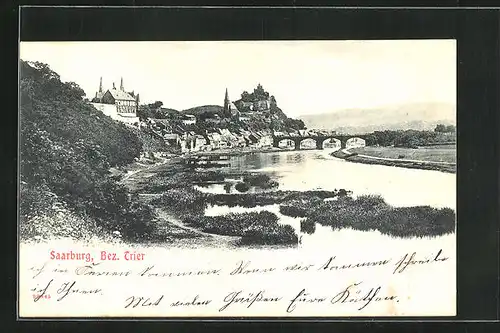 AK Saarburg, Flusspartie mit Brücke