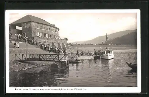 AK Heimbach / Eifel, Rurtalsperre Schwammenauel, Gaststätte Seehof, Dampfer an der Anlegestelle