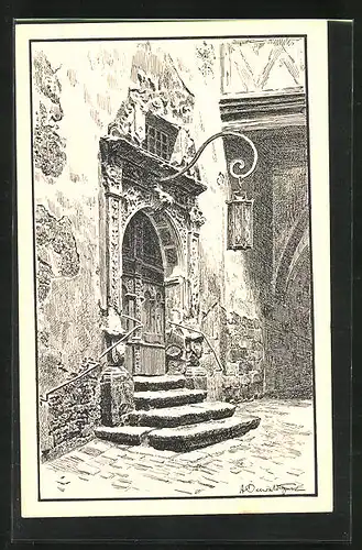 AK Rothenburg o. Tauber, Altes Portal im Rathaushof