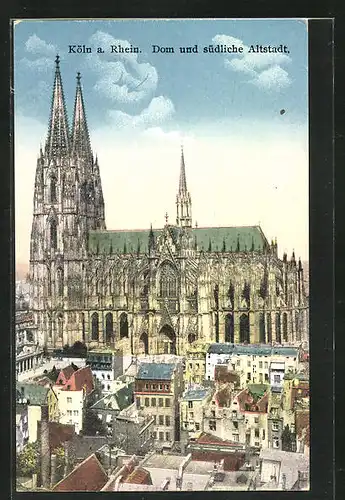 AK Köln, Dom und südliche Altstadt aus der Vogelschau