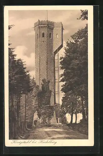 AK Heidelberg, Königstuhl, Aussichtsturm mit elektrischem Fahrstuhl