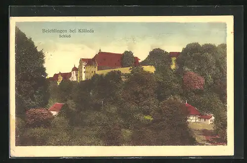 AK Beichlingen, Blick über den Wald zum Schloss