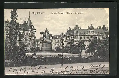 AK Magdeburg, Kaiser Wilhelm-Platz mit dem Denkmal