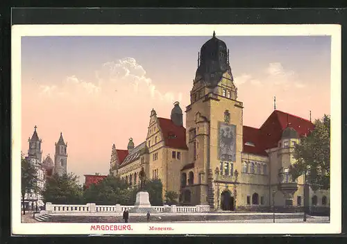 AK Magdeburg, am Museum, Blick zum Dom