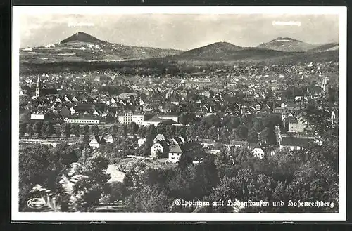 AK Göppingen, Gesamtansicht mit Hohenstaufen und Hohenrechberg
