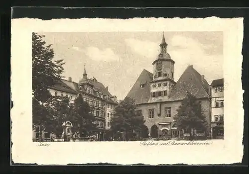 AK Jena, Rathaus und Bismarckbrunnen