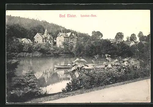 AK Bad Elster, kleines Boot auf dem Louisa-See