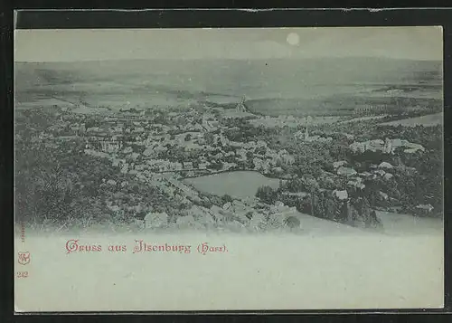 Mondschein-AK Ilsenburg im Harz, Gesamtansicht im Tal