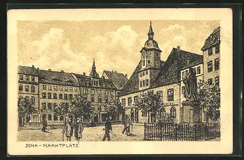 Künstler-AK Jena, das Kurfürstendenkmal auf dem Marktplatz