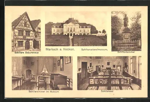 AK Marbach a. Neckar, Schillernationalmuseum, Geburtshaus, Schillersaal und - zimmer