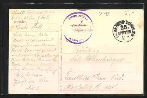 Künstler-AK Feldpost, Soldat schreibt einen Brief an die Heimat