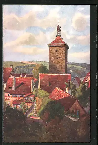 Künstler-AK Vinzenz Marschall: Rothenburg ob derTauber, Partie beim Siebers Turm
