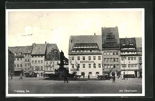 AK Freiberg i. Sa., am Brunnen auf dem Obermarkt, Speisewirtschaft Stadt Dresden