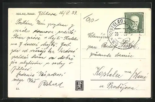 AK Iglau, Totale der Stadt, Blick zur Kirche