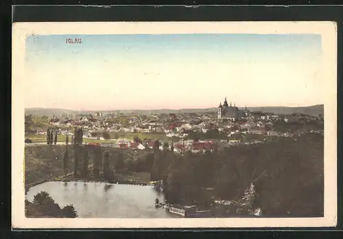 AK Iglau, Stadttotale mit der Kirche im Stadtzentrum