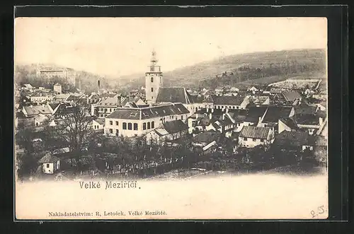 AK Gross Meseritsch, Blick auf die Kirche und den gesamten Ort