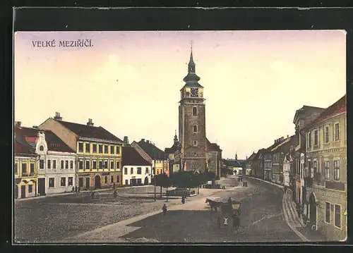 AK Velke Mezirici, Kostel, Radnice, Namesti