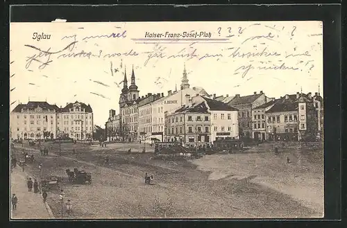 AK Iglau, Strassenbahnen auf dem Kaiser-Franz-Josef-Platz