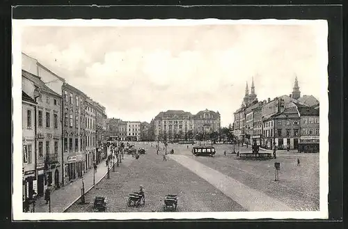 AK Iglau, Strassenbahnen auf dem Masarykplatz