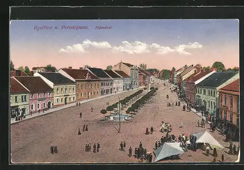 AK Bystrice n. Pernstynem, Markttreiben auf dem Marktplatz