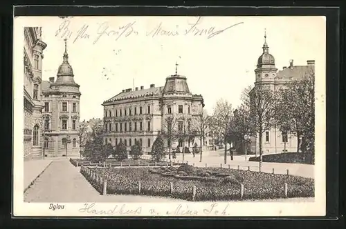 AK Iglau, Stadthäuser am Platz