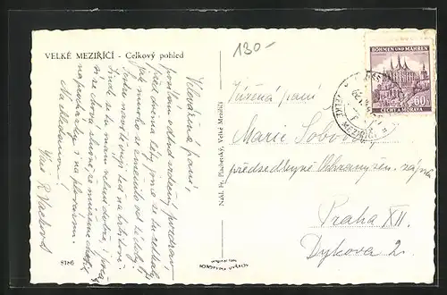 AK Gross Meseritsch, Stadttotale mit der Kirche am Stadtrand