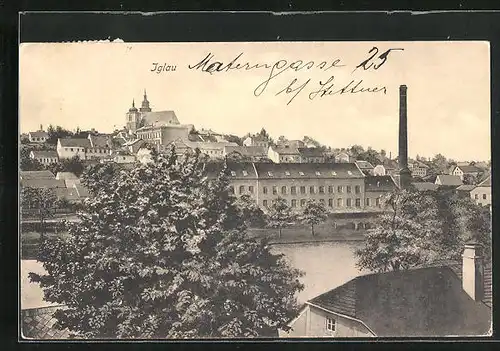 AK Iglau, Stadtpartie mit Blick zur Kirche