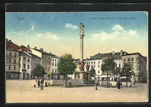 AK Iglau, Kaiser-Franz-Josef-Platz mit Mariensäule