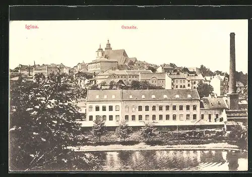 AK Iglau, Stadtpanorama von Osten mit der Fabrik im Vordergrund