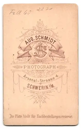 Fotografie Aug. Schmidt, Schwerin i. M., Arsenalstr. 4, Arillerist in Uniform Feld-Art.-Rgt. 60