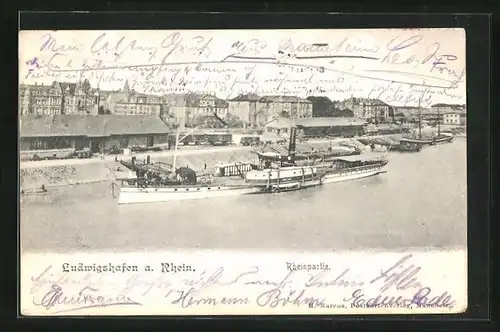 AK Ludwigshafen, Rheinpartie, Dampfer Moltke an der Anlegestelle