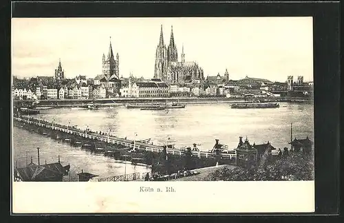 AK Köln, Panorama mit Dom von Deutz aus gesehen