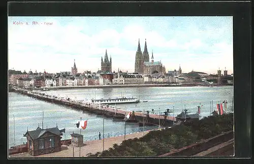 AK Köln, Panorama mit Dom und Rheinpartie von Deutz aus gesehen