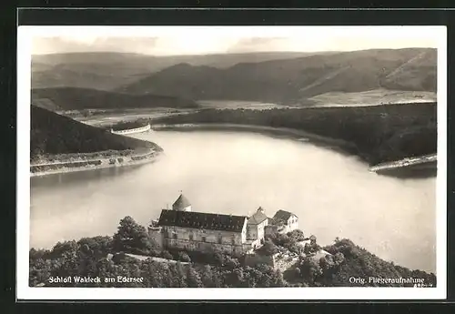 AK Waldeck, Schloss am Edersee, orig. Fliegeraufnahme