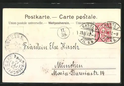 Lithographie Basel, Flusspartie am Münster