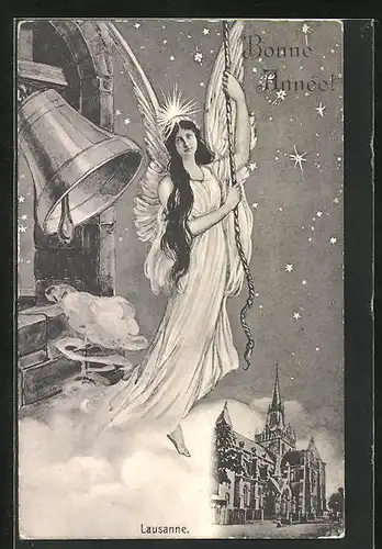 AK Lausanne, Bonne Année!, Engel läutet die Glocke