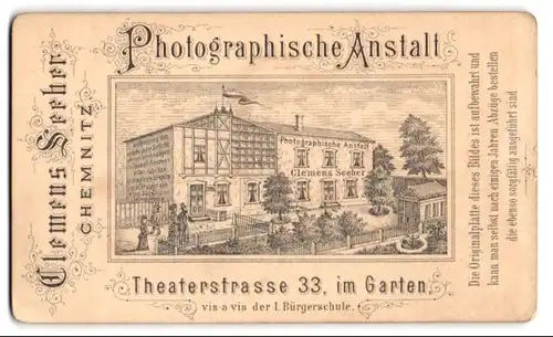 Fotografie Clemens Seeber, Chemnitz, Ansicht Chemnitz, Foto-Atelier in der Theaterstrasse 33, Rückseitig Herren Portrait