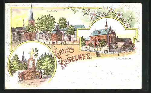 Lithographie Kevelaer, Klarissen-Kloster, Kroaten-Kreuz