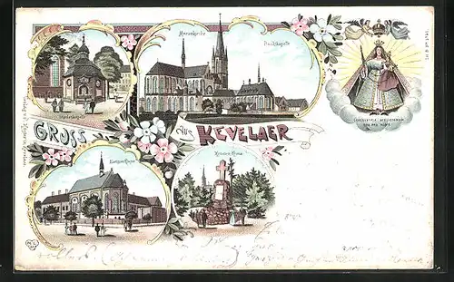 Lithographie Kevelaer, Klarissen-Kloster, Kroaten-Kreuz, Gnadenkapelle