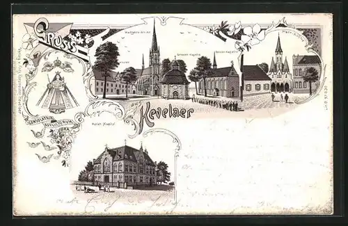 Lithographie Kevelaer, Marien-Hospital, Pfarr-Kirche