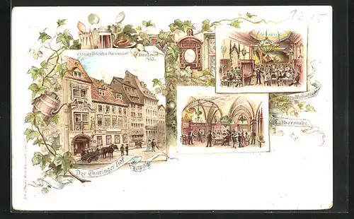 Vorläufer-Lithographie Leipzig, 1895, Gasthaus Der Thüringer Hof, Lutherstube