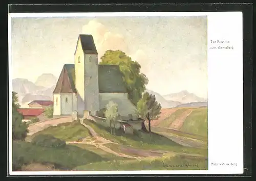 Künstler-AK Samerberg, Kirche bei Dämmerung